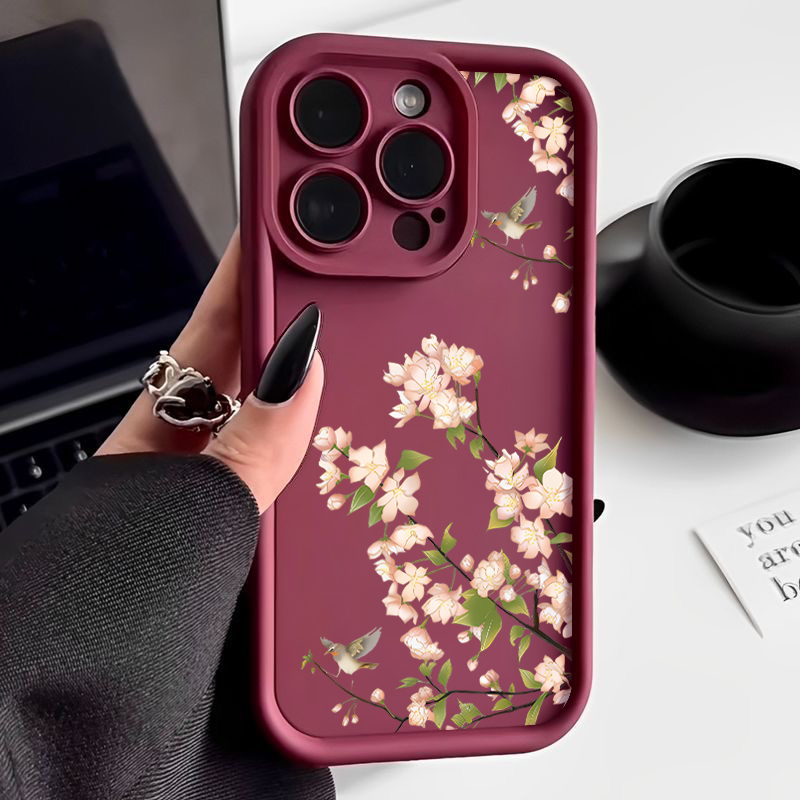 Pink Flower Print Soft TPU Case For IPhone 15 16 Pro Max 14 13 12 Pro Max 15 Plus 11 Shockproof Bumper Silicone Phone Cover