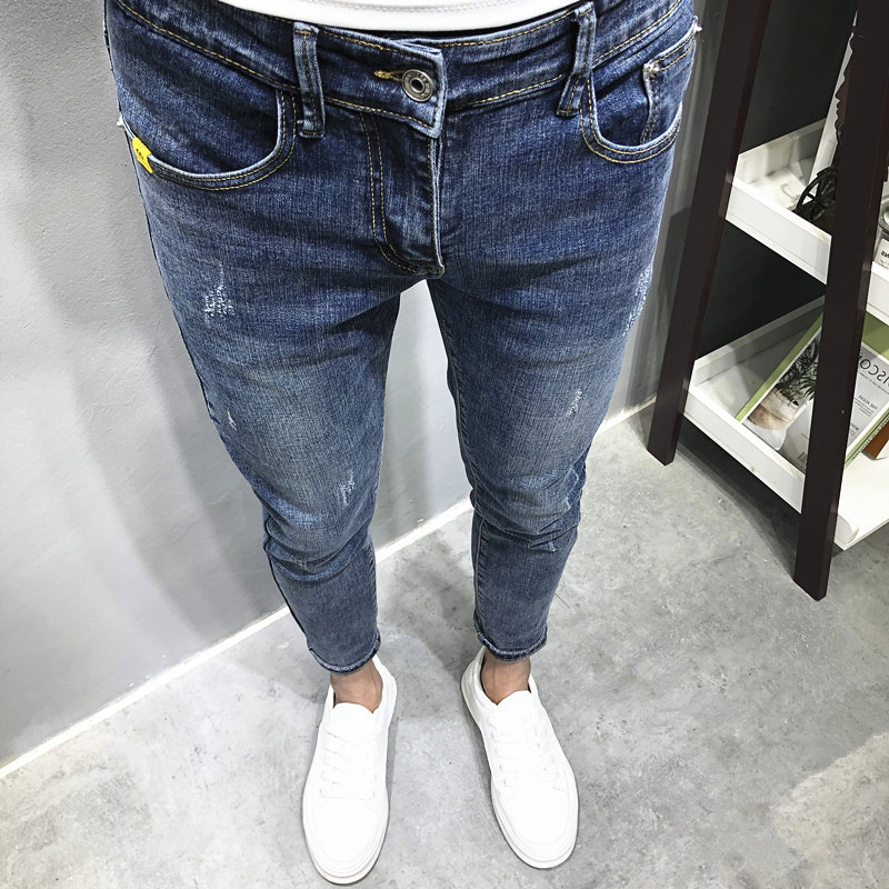 Men's Clothing jeans, as internet celebrities, people, energetic young men, nine-point pants, slim fit, personalized and versatile pencil pants