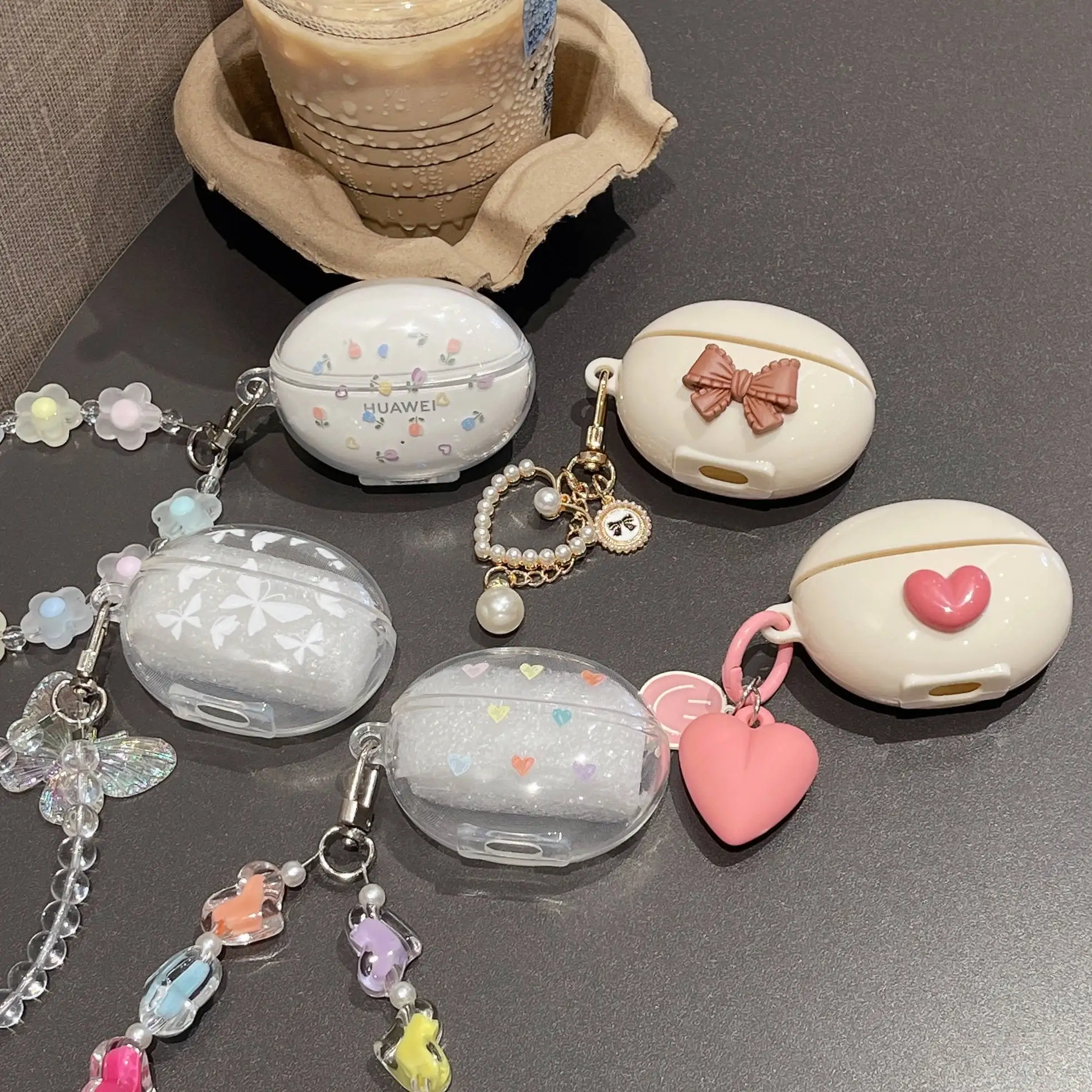 Heart Pattern Earphone Cases with Bracelet for HUAWEI FreeBuds 5i SE2 Lenovo HT38 LP40 AirPods Protective Cover Headphone Accessorie Protective Box