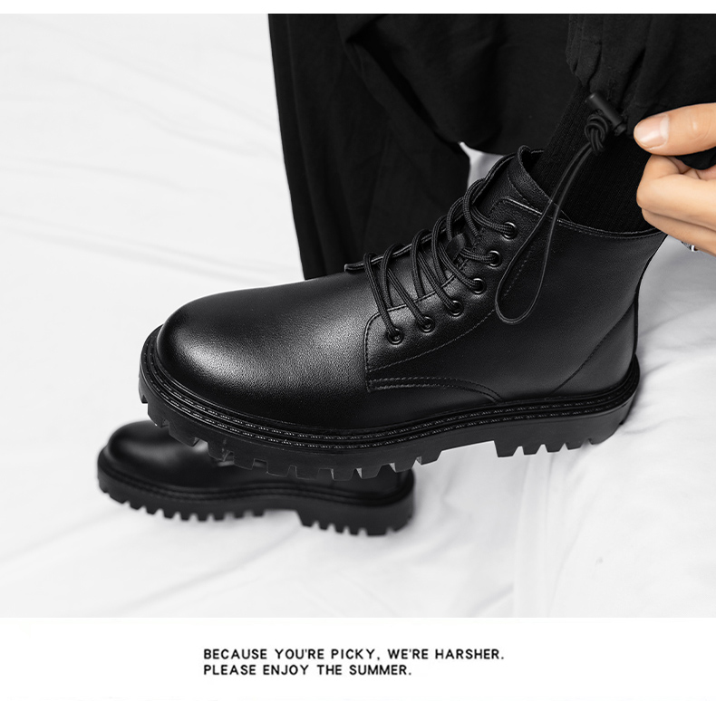 Mens Work Boots Black Duty Combat Army Safety Boots Waterproof Genuine Leather Lace Up Site Tactical Security