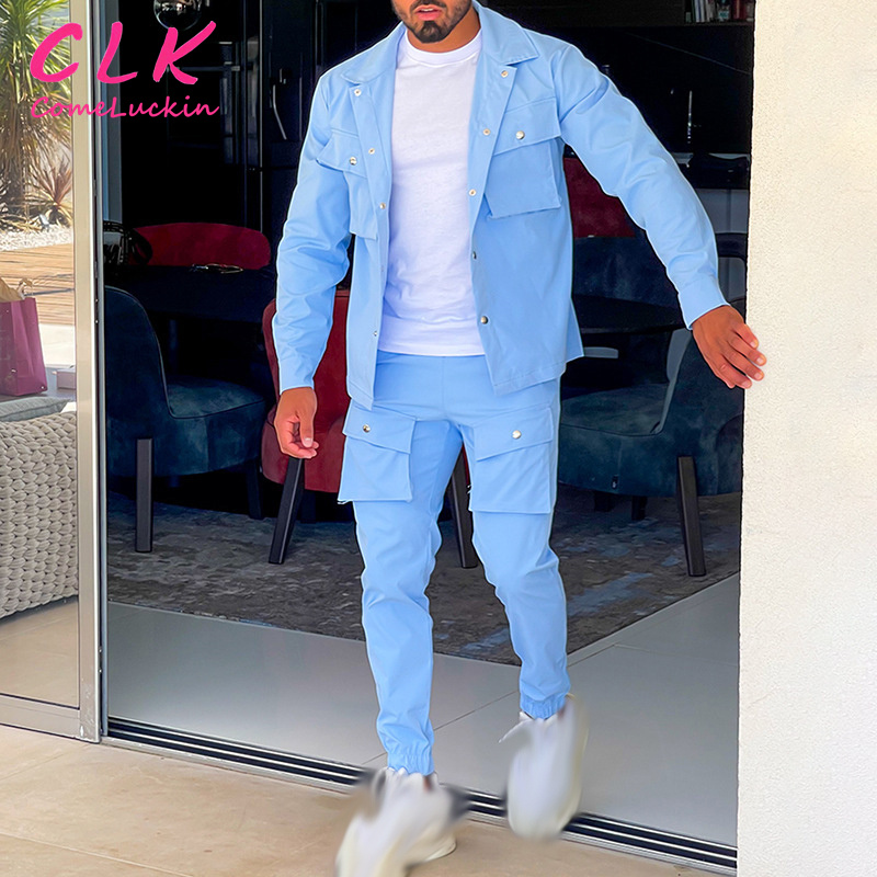 Custom Two-piece Men Sport Suit Long Sleeve T-shirt Sweatpants Fashion Solid Streetwear Men Casual Set531