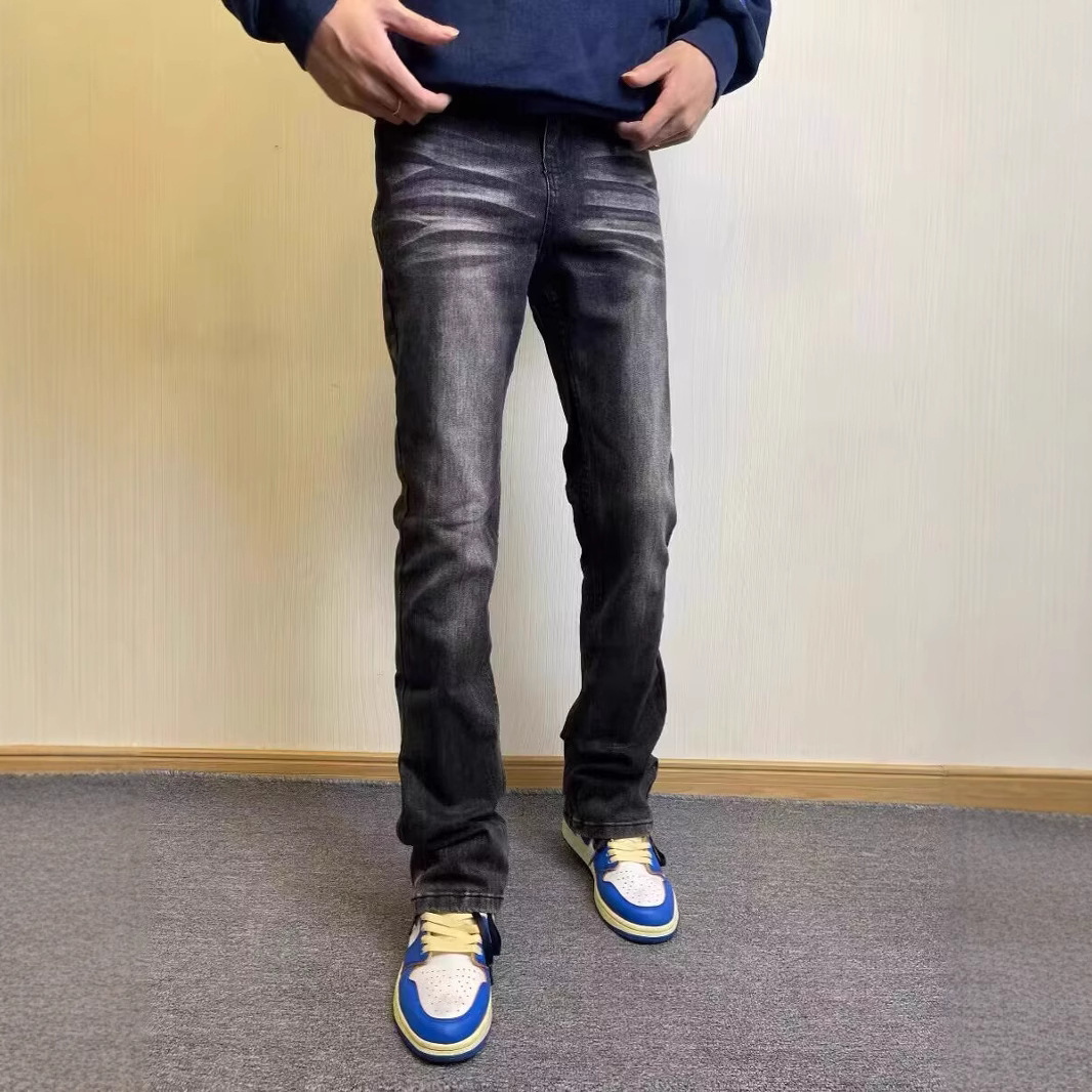 ​Men's Slim Fit Stretch Denim Jeans - High Street Fashion Straight Leg Pants For Teenagers & Young Adults (Black, Lightning Texture)​