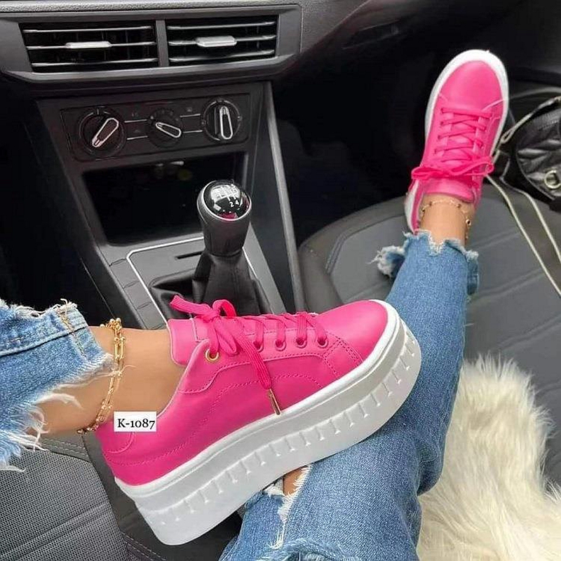 SHLIANG Women Casual Shoes Ladies Fashion Ribbon Casual Vulcanized Shoes Lace Up Thick Sole Sneakers Women's Sports Shoes Plus Size 35-43 SB034