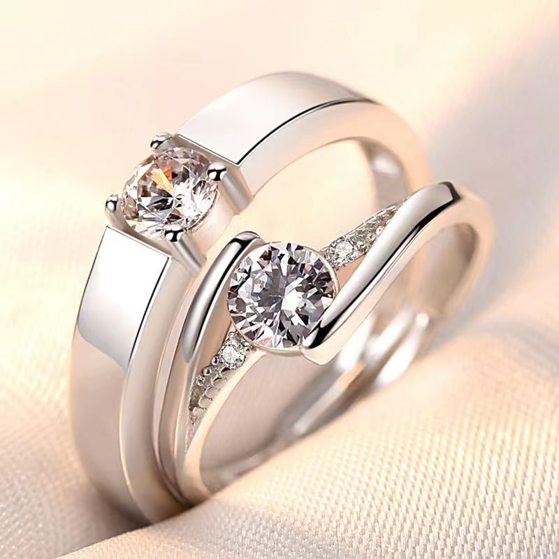 Korean version of creative classic couple ring female wedding ring student pair ring open ring proposal simulation diamond ring