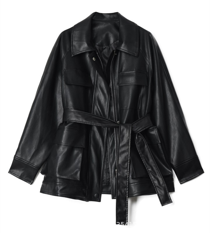 Women's fashion biker clip to overcome mid-length retro large silhouette oversize loose coat