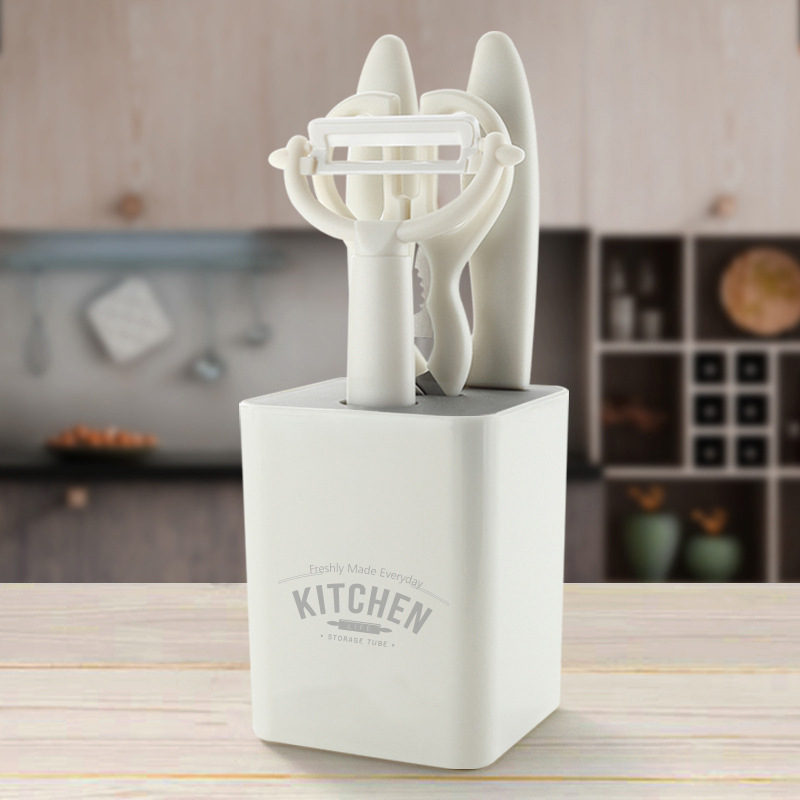 5-piece set of kitchen gadgets with organizer, fruit sharpener set, five-piece melon shovel, supplementary food scissors, fruit knife