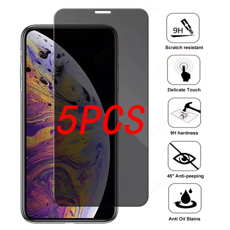 5Pcs Anti-spy Glass For IPhone 14 13 12 Pro Max 12Mini 13Mini 8 7 6 6s Plus Full Cover Privacy Screen Protector 11 PRO MAX X XR SE2020