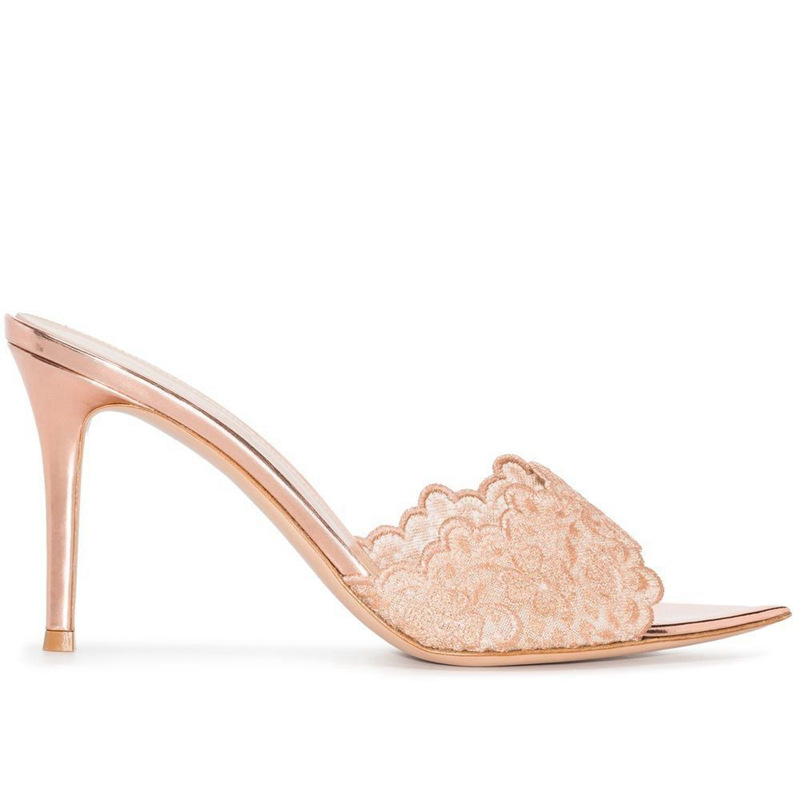 Lace high heels slippers pointy thin heel not tired feet high heels champagne fashion sexy outside wear