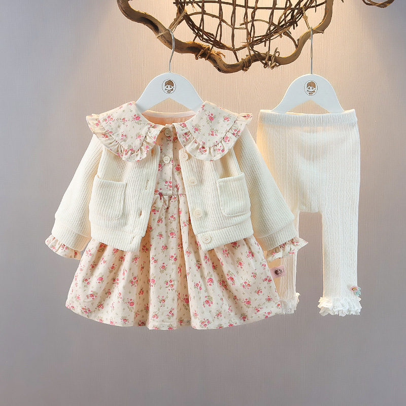 kid's clothing Floral three-piece autumn dress for baby girls Western style little girl dress set