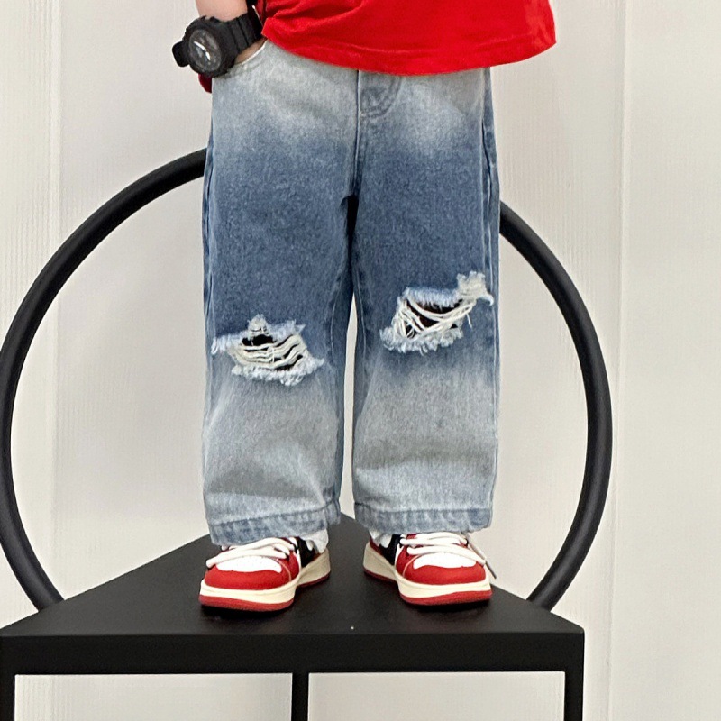 Mutter & Kinder kinder zerrissene jeans jungen und mädchen allmählich gerade bein weites bein hosen mode trend
