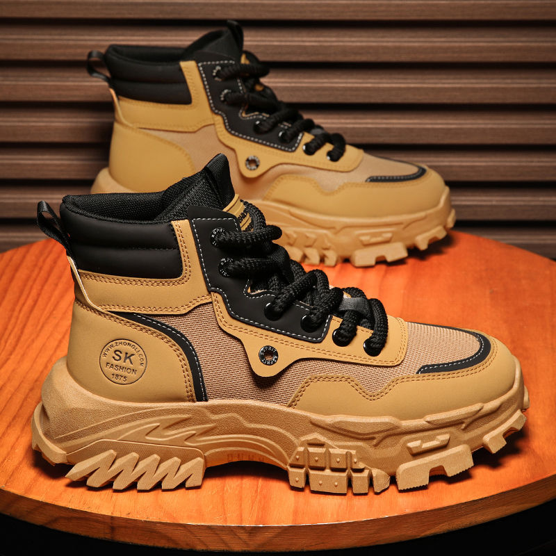 Martin boots men's autumn breathable high top British style retro work boots outdoor mountaineering desert combat big yellow boots