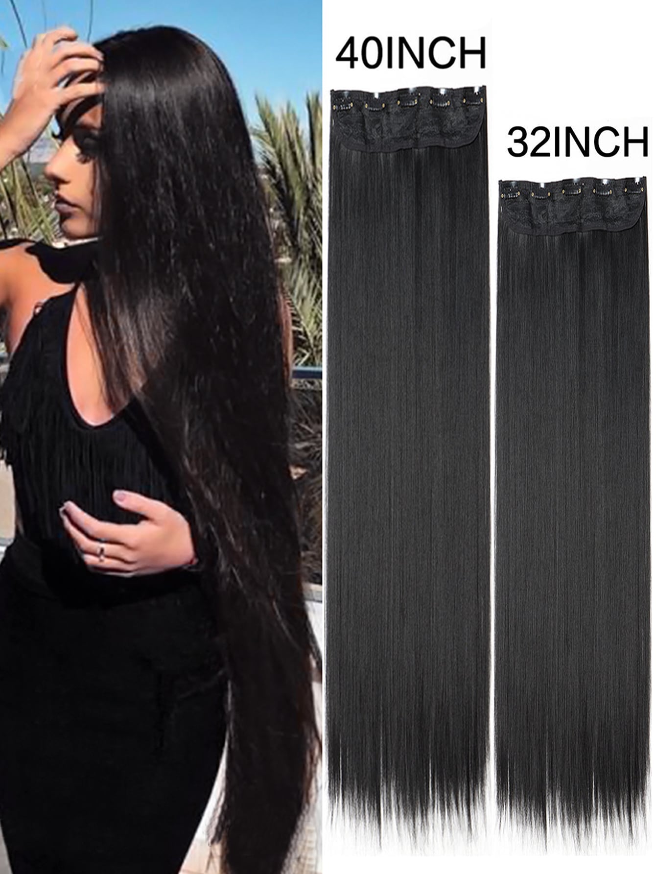 32inch/40inch Long Straight Synthetic Hairpieces Clip In Extensions Black Natural Hair Piece for Women