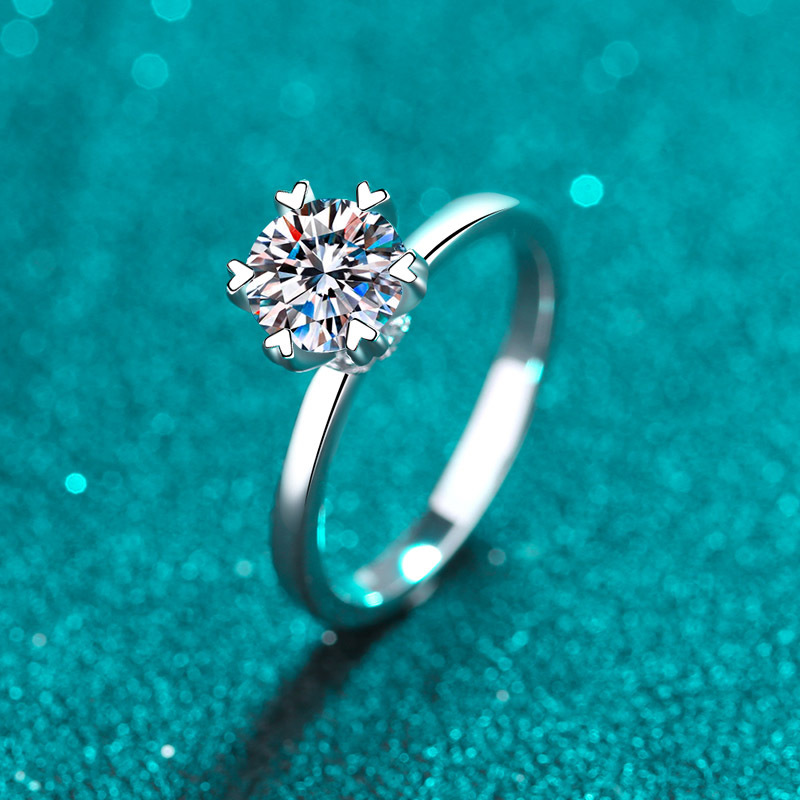 sterling silver heart-shaped six-claw ring female moissanite ring pt950 gold plated wedding meson factory direct supply wholesale