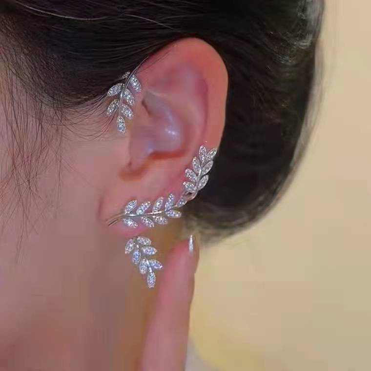 One Pice Oliver Leaf Clip-Ohrstecker für Damen und Herren, Weizenohren, Zirkon-Manschettenohrring, Hochzeit, OL-Party-Schmuck