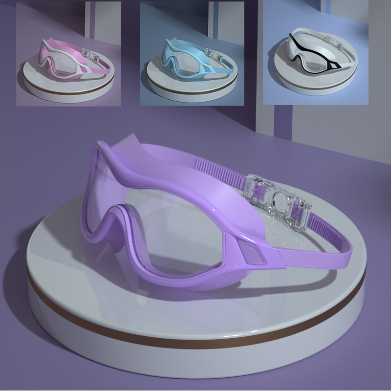 Swimming goggles Large frame HD waterproof and anti-fog swimming glasses for men and women adults flat plating diving goggles