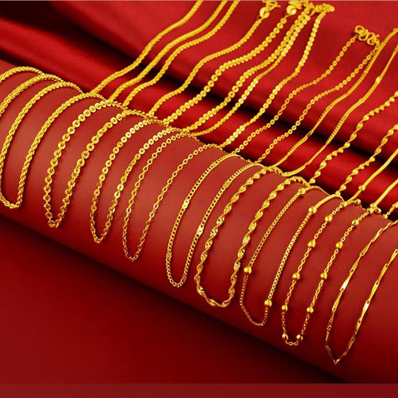 Vietnamese Sand Gold Women's Necklace Water Wave Chain Chopin Chain Brass Vacuum Electroplating Simulated Gold Chain Gold Shop Same Style