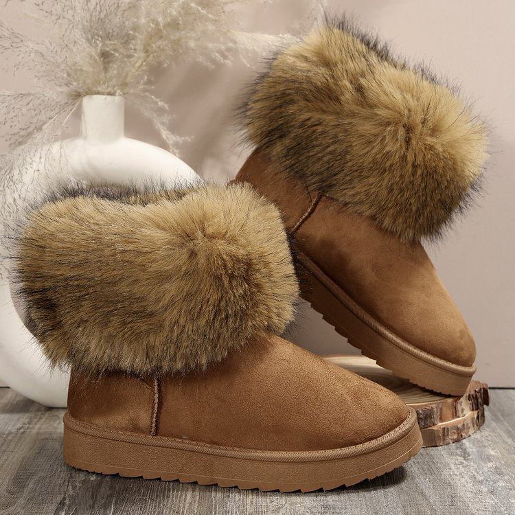 Large size turned hair snow boots female fall and winter warm padded thickened retro snow boots female cotton boots