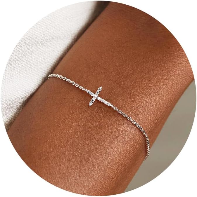 Aurora Atelier Dainty Cross Bracelet- 925 Sterling Silver/18k Gold Plated CZ Chain Bracelets For Women Trendy Religious Christian Jewelry Gifts