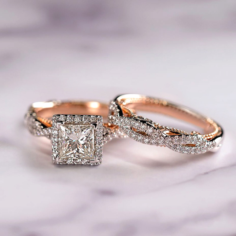 Three-piece ring rose gold color separation sparkling zircon ring ladies luxury engagement ring