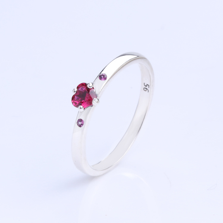 Women's Jewelry Light Luxury Silver Plated Ring Rose Red Heart Shaped Ring Classic Female Ring