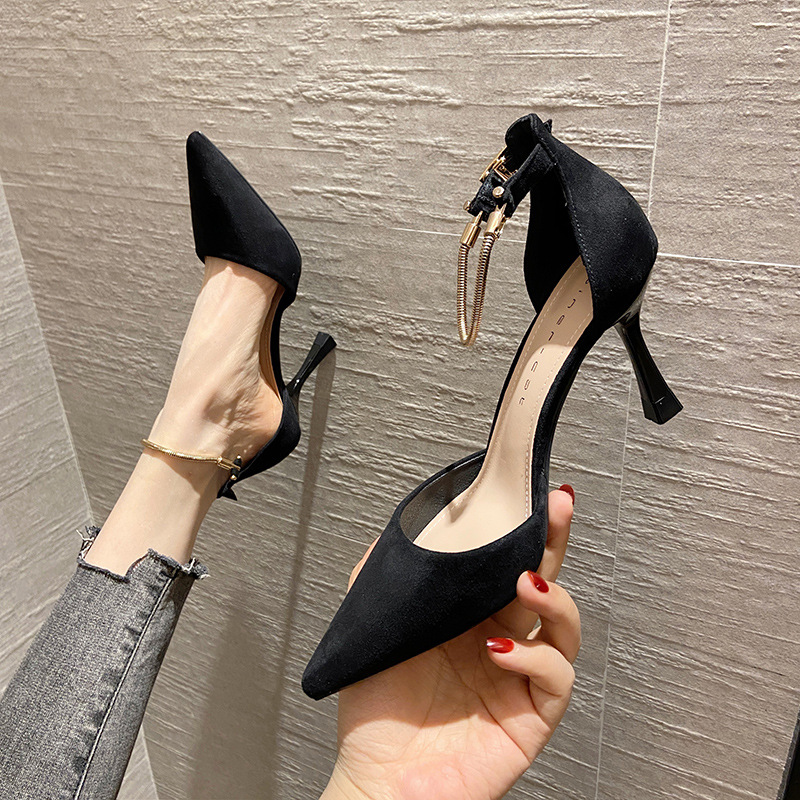 85707/6 French High Heels With A Buckle, Stilettos, Pointed Toe, Shallow-mouthed Single Shoes For Women, Medium Heels, Elegant, 2024 New Style
