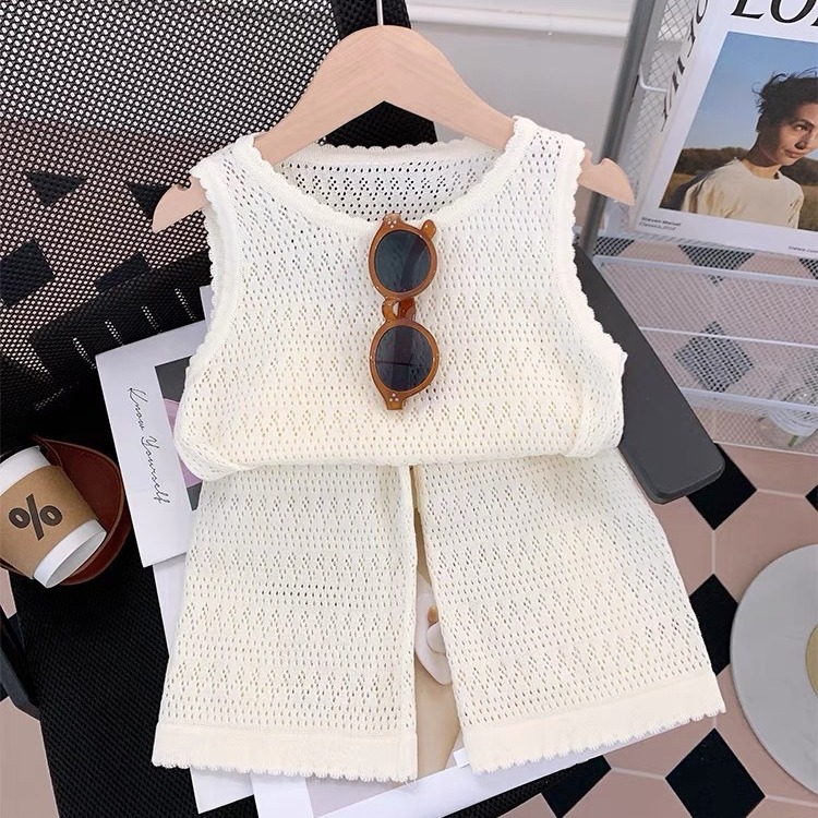 Kid's Clothing 2024 summer new girls' vest two piece knitted two piece suit