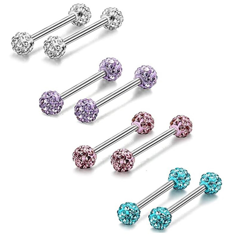 5mm ball  Diamond Ball tongue nail tongue ring Women's nipple ring nipple nail piercing jewelry