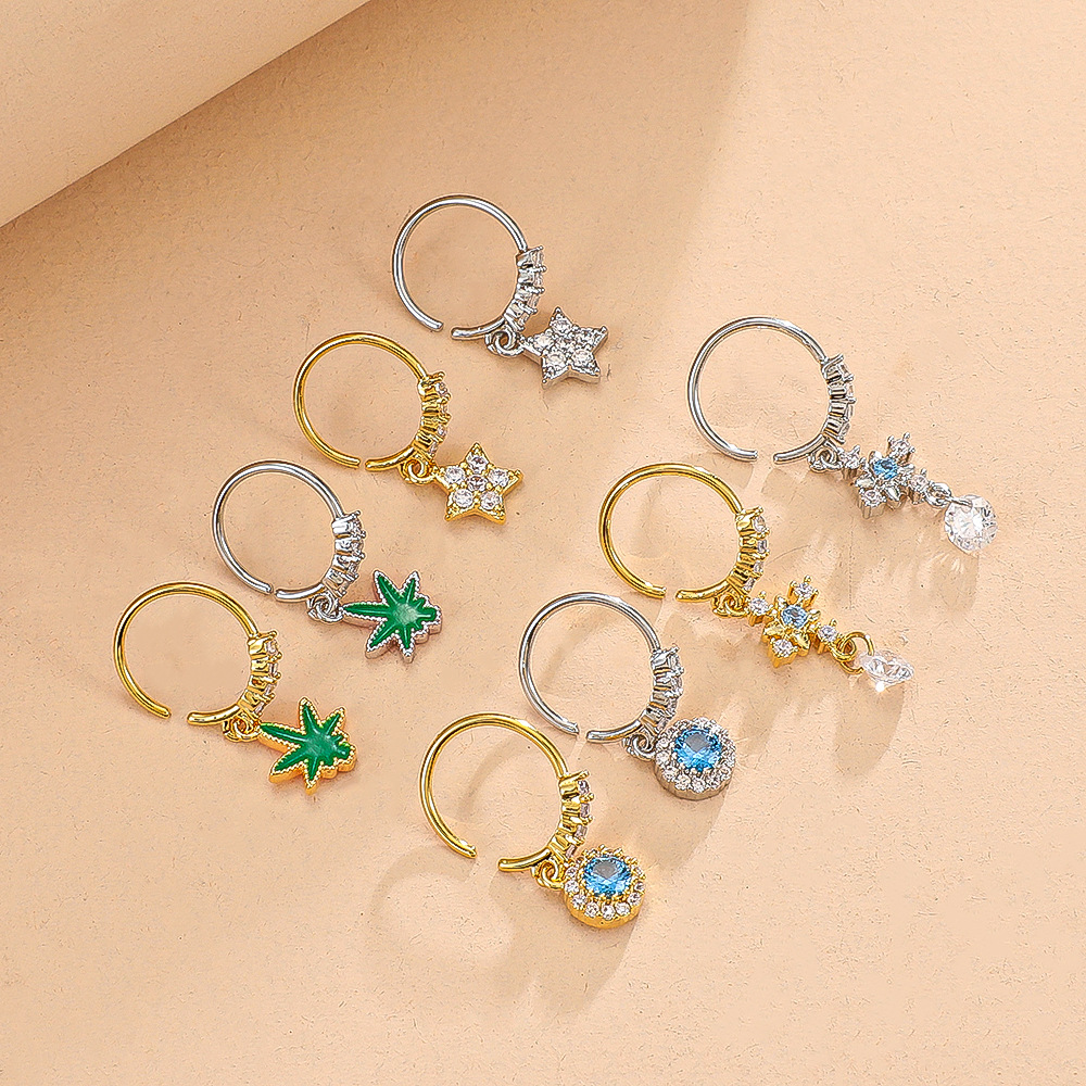 Diamond Love Butterfly Nose Ring Nose Jewelry Creative Star Moon Lightning Pendant Nose Ring Piercing Jewelry