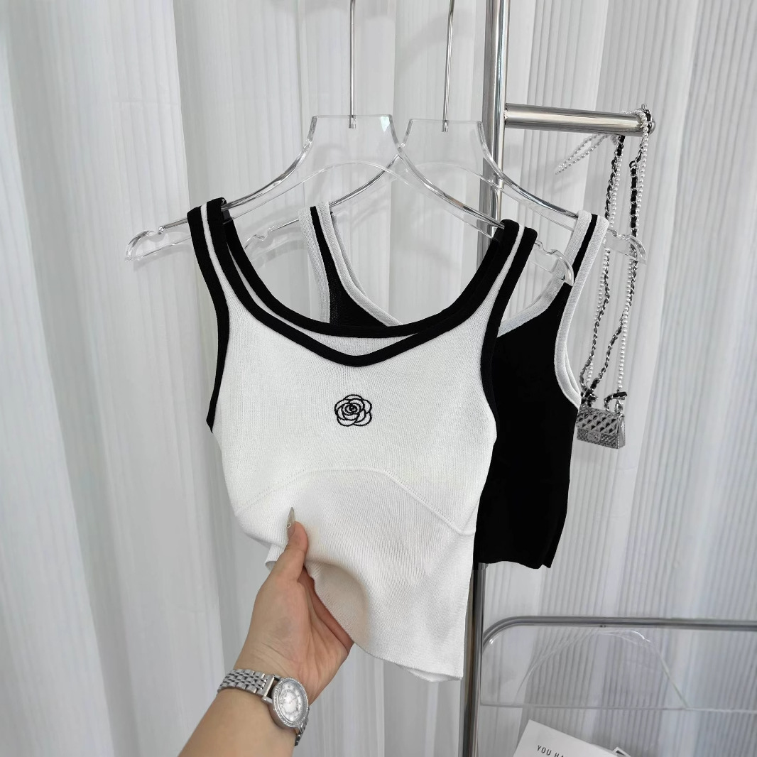 Women's Clothing Embroidery Small Chanel Style Knitted Sweater Suspender Top Women Small Bottom Careful Trick Pure Desire Inner Wear