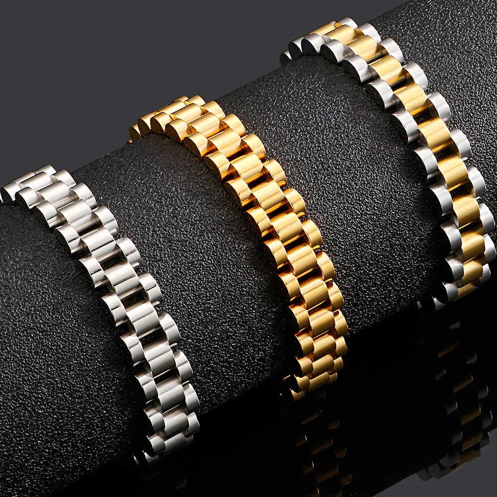 Goldenes Edelstahl Herrenarmband für Männer, 10 mm breite Uhrenkette, Damen-Armbänder für Damen, Großhandel, Jungenschmuck