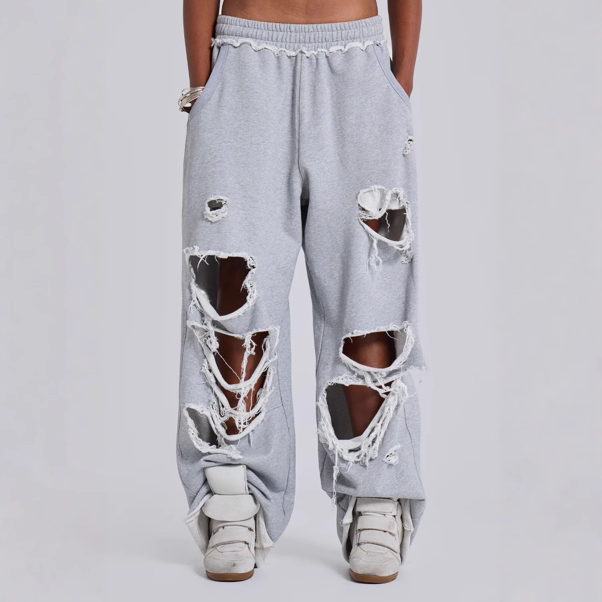 [JADED] Men's Streetwear Sweatpants - Distressed Wide Leg Design | Hip Hop Loose Fit Trousers
