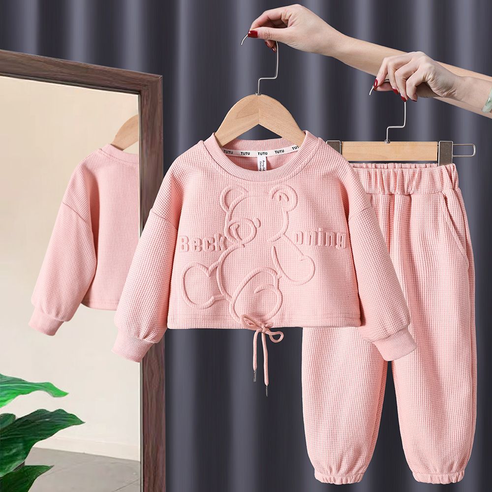 Kid's Clothing spring and autumn new small and medium sized children's cartoon bear sweatshirts with cuffs and trousers two piece suits