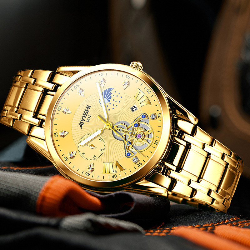 men's watch mechanical watch high-grade steel belt waterproof business alloy watch quartz watch men's watch