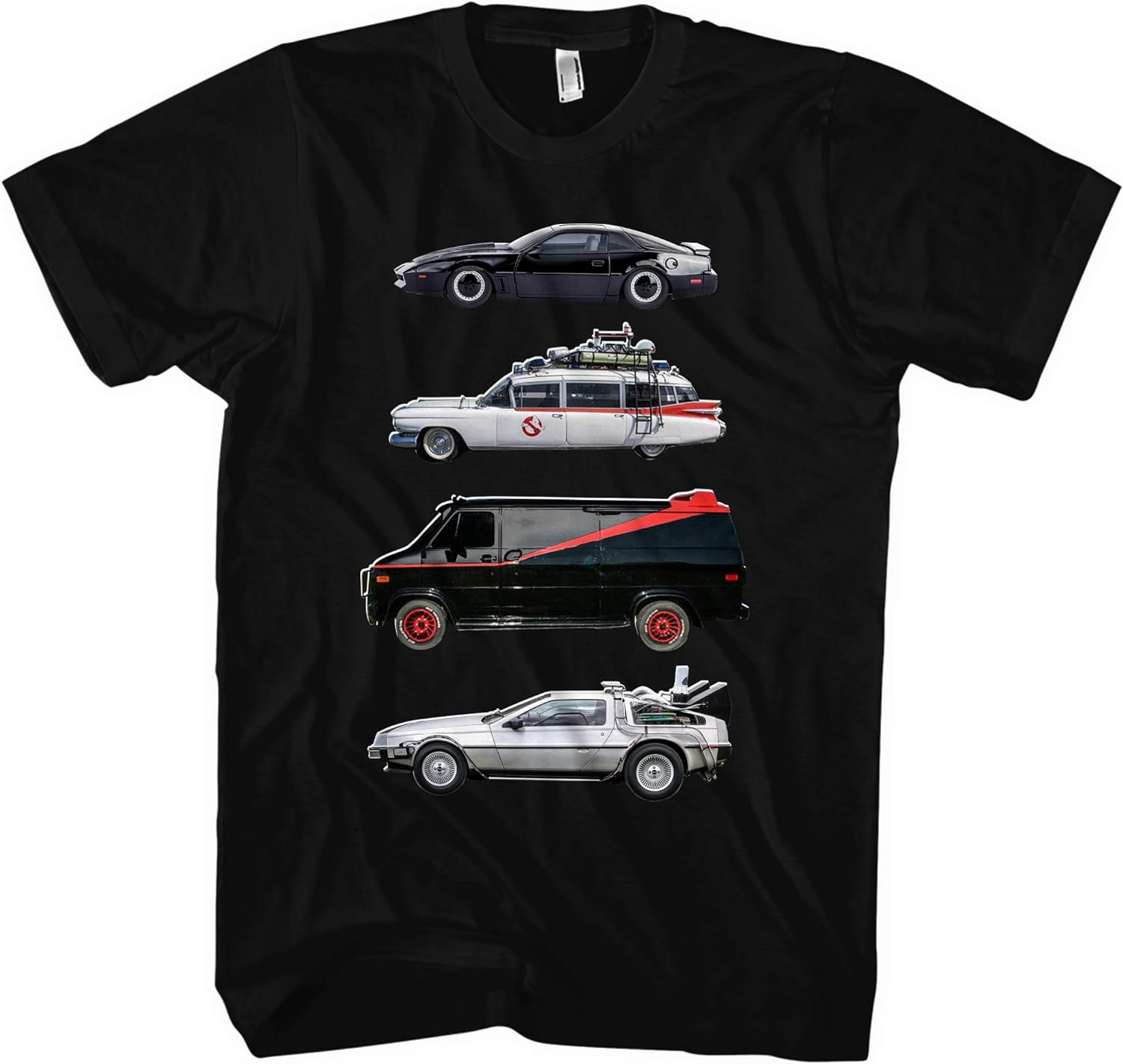 Kult Cars Men's Knight Rider Shirt A Team Van Back in the Future T Shirt Delorean mad max
