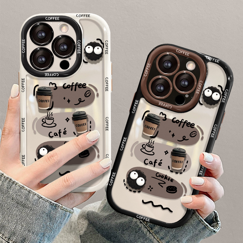 Phone Case & Covers Applicable To 14promax Mobile Phone Case IPhone13 Graffiti Coffee Briquette Doll 11/15 Silicone Funny
