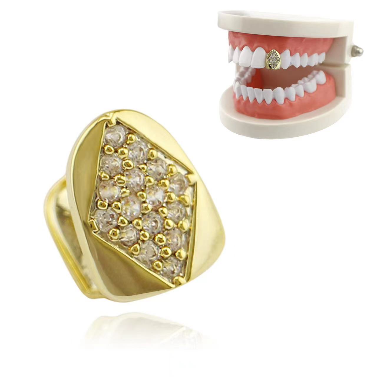 Women's Jewelry Diamond Zircon Electroplating Single Hip Hop Tooth Braces Teeth Grillz Halloween Teeth