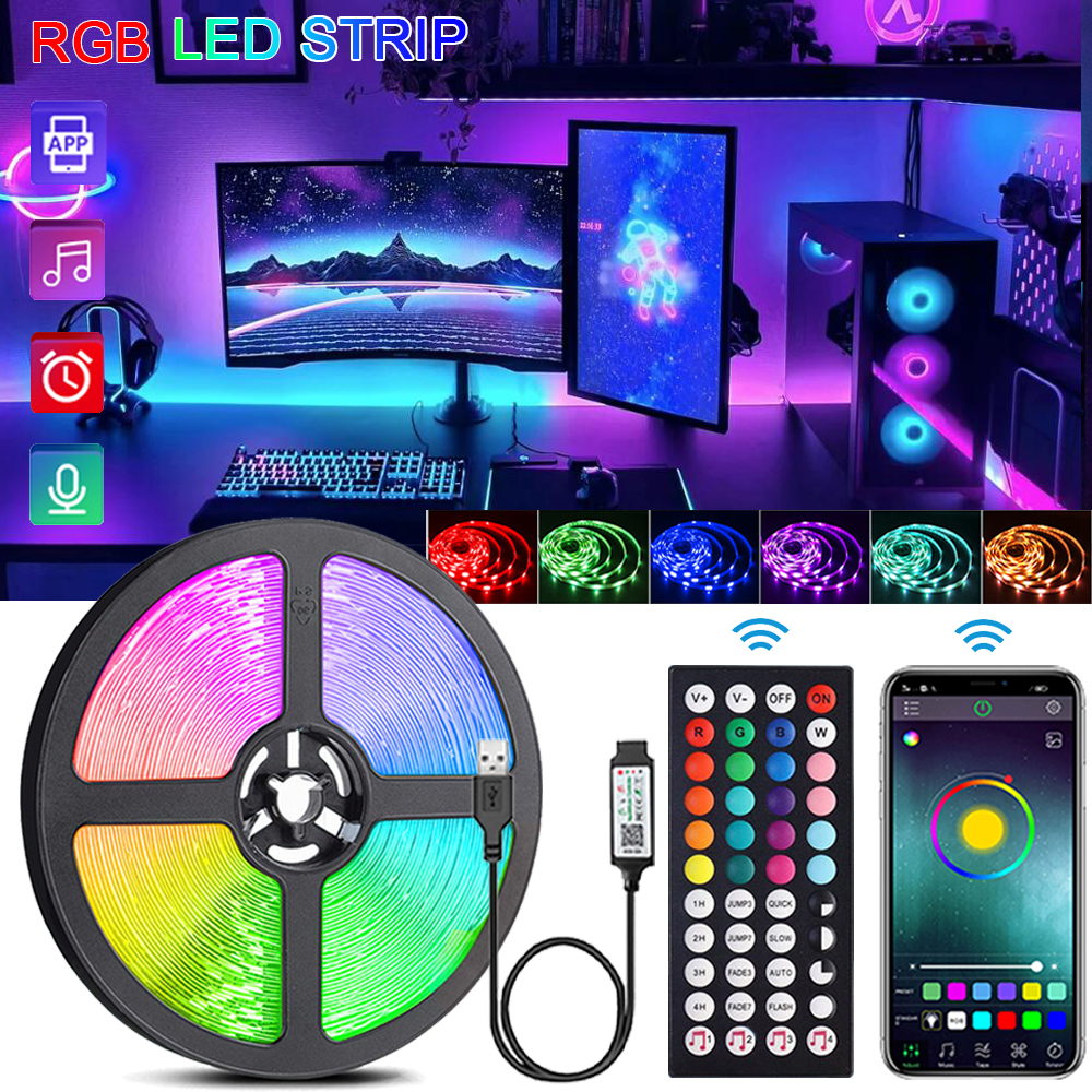 RGB LED Strip Lights Music Sync USB 5V Remote Control Led Ribbon Flexible Lamp For Room Party TV Desk Bedroom Decoration