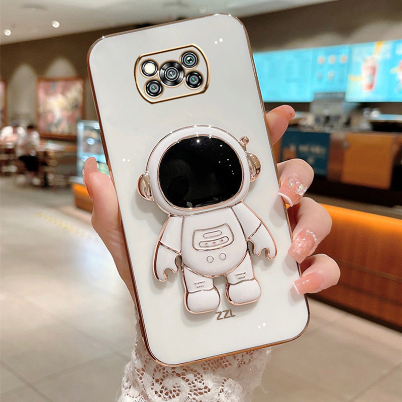 Phone Case On For Xiaomi mi poco X3 Pro Plating Astronaut Fold Phone Holder Soft TPU Back Cover POCO X3 NFC pro FX3GT PO