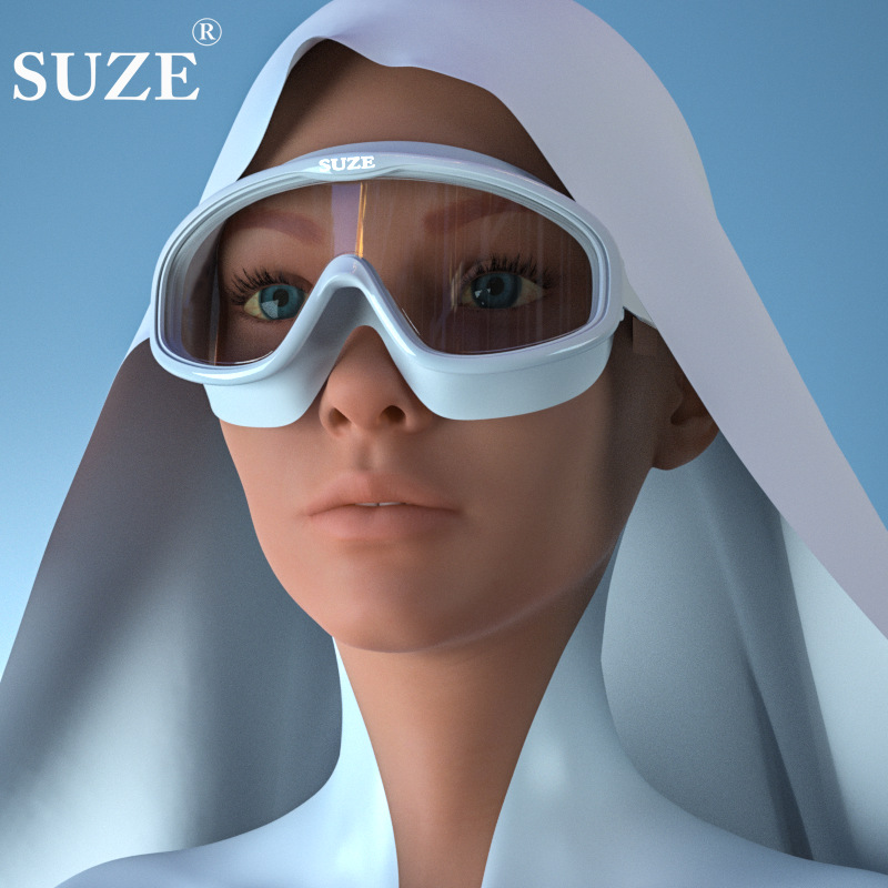 Swimming goggles large frame HD waterproof and anti-fog one-piece swimming goggles for men and women adult diving cap set equipment