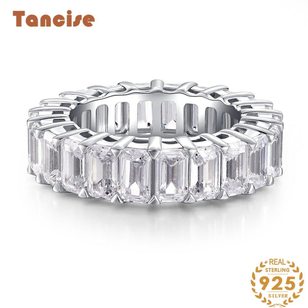 Tancise S925 Sterling Silver Row Ring Women Full Diamond High Carbon Diamond Pagoda Cut Ring HW Home Style Ring