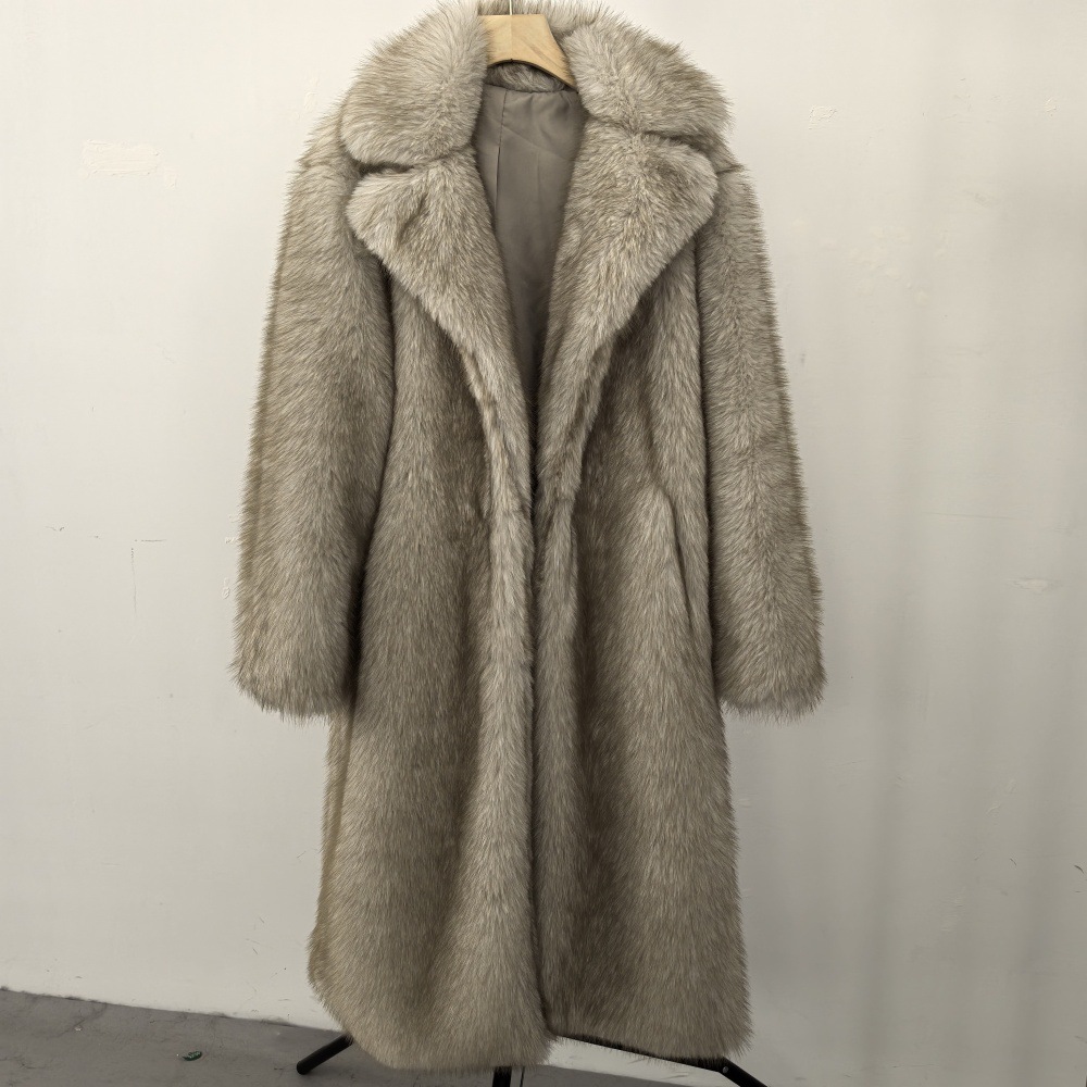 Damenbekleidung Hochwertiger Kunstpelz Umweltfreundlicher Damen Langer Kunstpelzmantel - Elegante Jacke Reverstaschen Individualisierbar