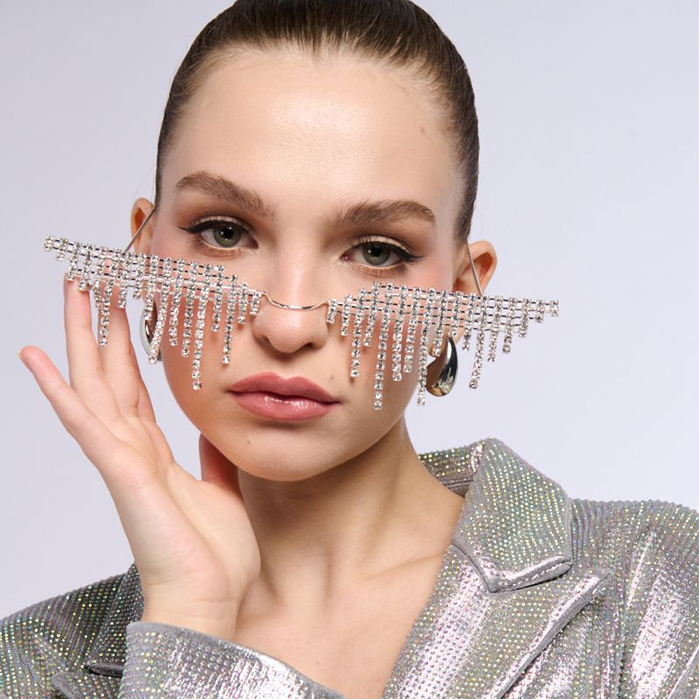 New short fringed rhinestone glasses frame personalized trend fashion hip hop glasses Eyeglass frame