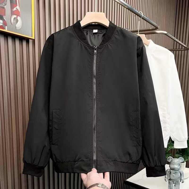 Jacket men's casual 2024 stand up collar trendy baseball slim fit zipper long sleeved windbreaker jacket