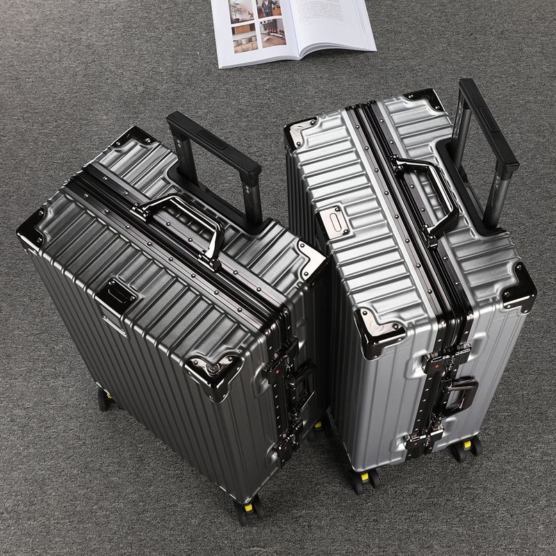 Luggage large capacity aluminum frame trolley box All aluminum aviation boarding box thickened leather suitcase travel box password box new