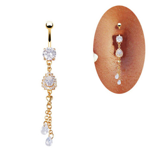 Clear Rhinestones Dangle Barbell Belly Button Ring Navel Ring Body Piercing