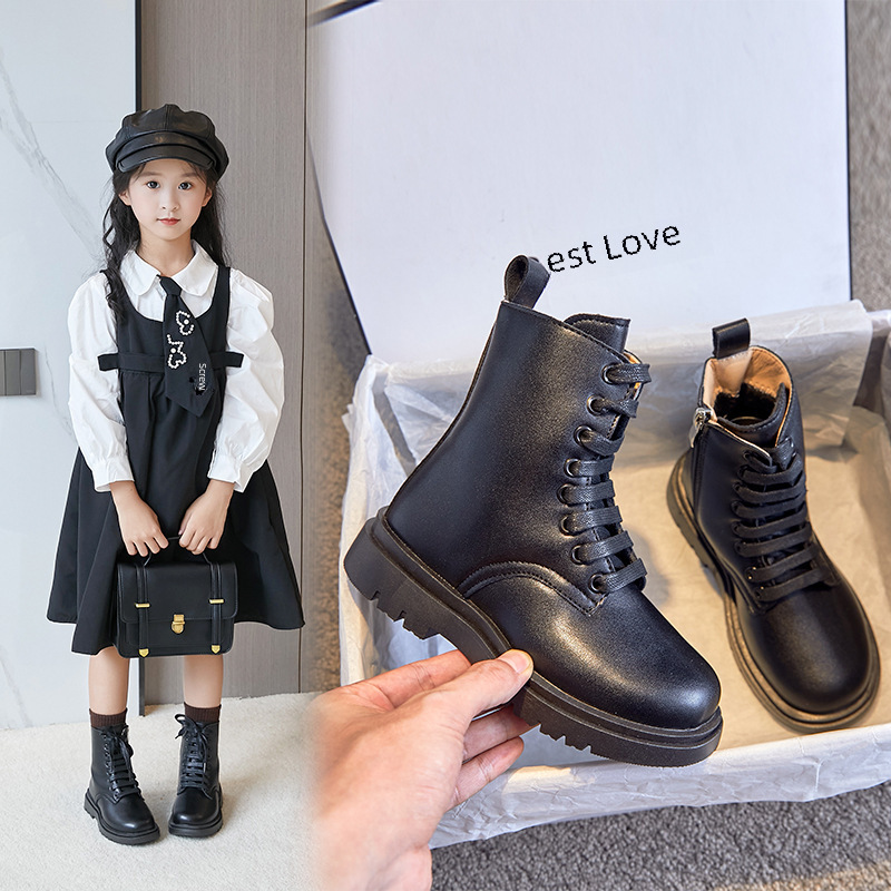 Girls' Boots 2023 Autumn Fleece-lined Korean Style Girl's Children's Shoes Performance High Barrel Martin Boots Cotton Children's Boots
