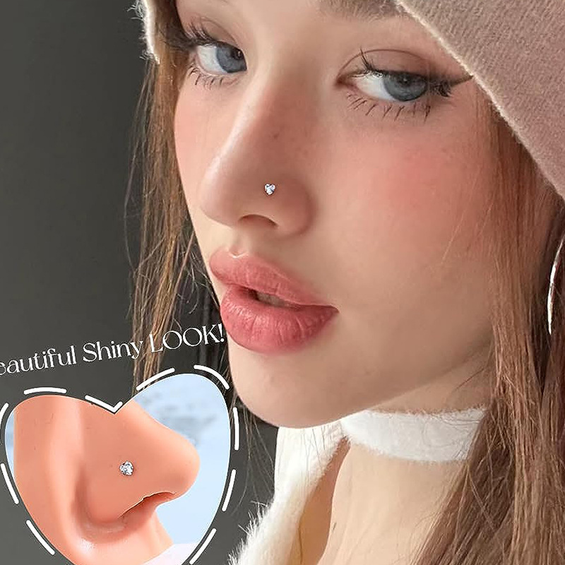 Women's Jewelry 7 Shaped L Rod 3A Zircon Nose Nail Heart Shaped Round Five Star Nose Nail Curved Rod Piercing Jewelry