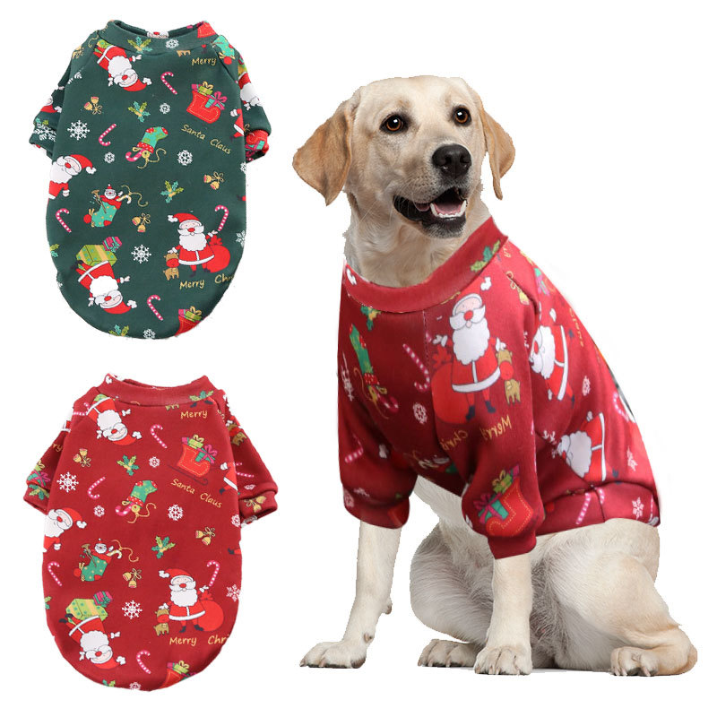 Christmas dog clothes Big dog cat Teddy Bear fight clothes plus fluffy Christmas printed hoodie Spring and winter pet supplies