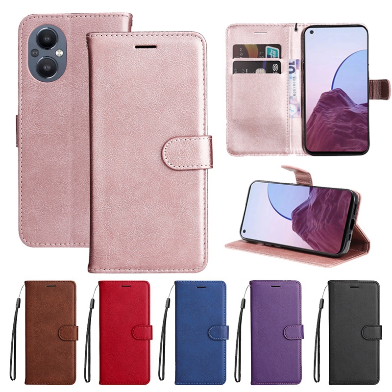 Solid Color Card Pocket Wallet Case for OnePlus 10 Pro 9 8 7 Pro PU Leather Flip Holster for OnePlus Nord 2 2T CE2 N200