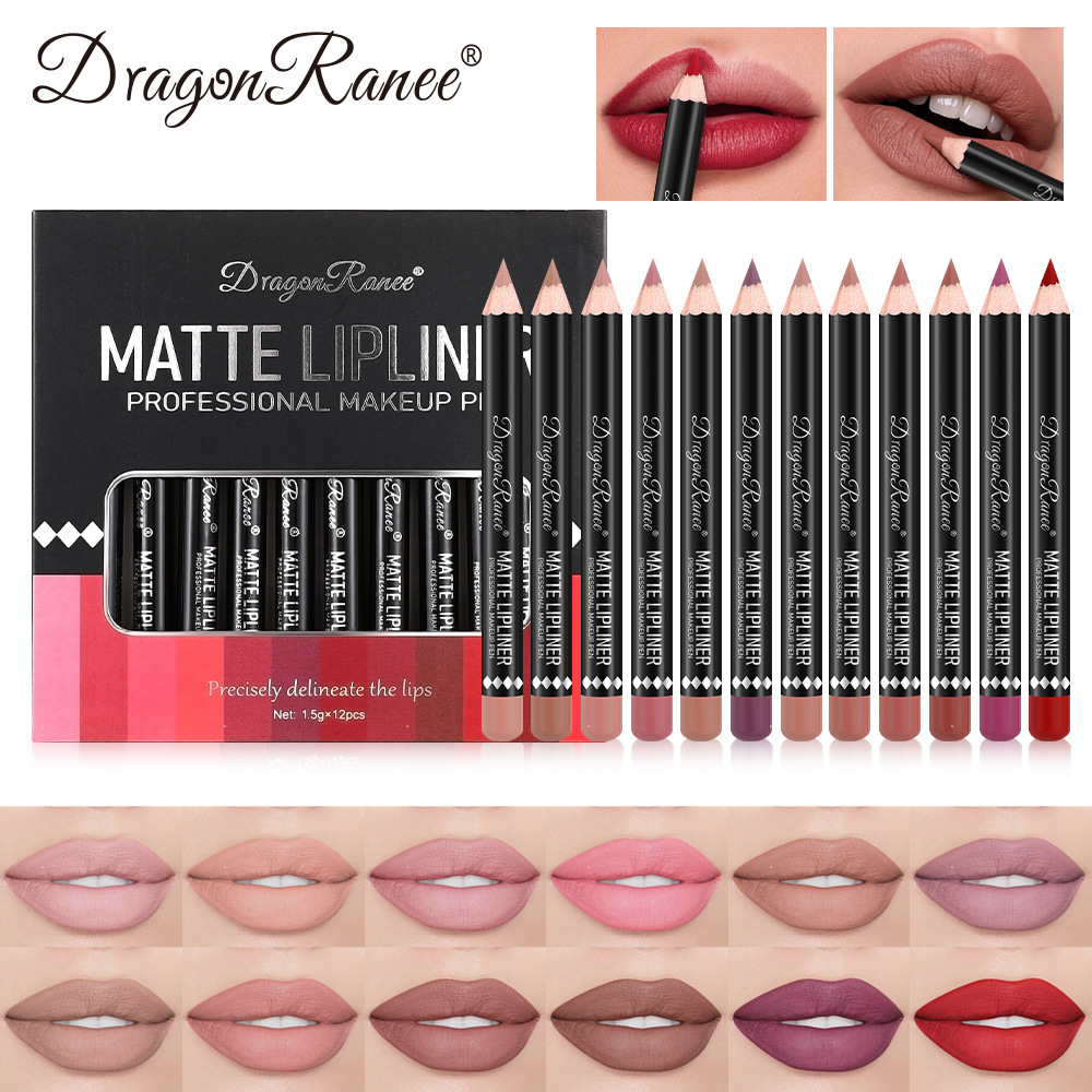 12-Color Matte Lip Liner Set - Wooden Pencil For Lip Contouring, Nude Shade Collection, Professional Lip Makeup Kit